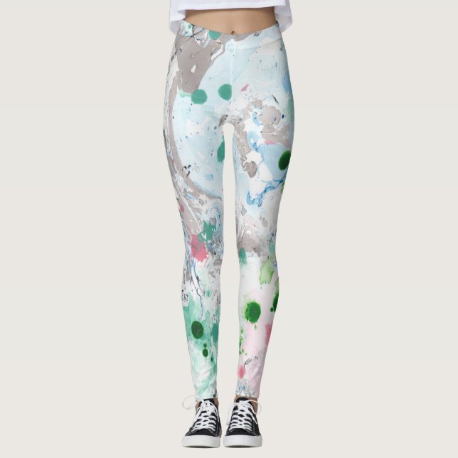 Rosa Blau Grün Weiß Moderne Elegante Abstrakte Kun Leggings (Vorderseite)