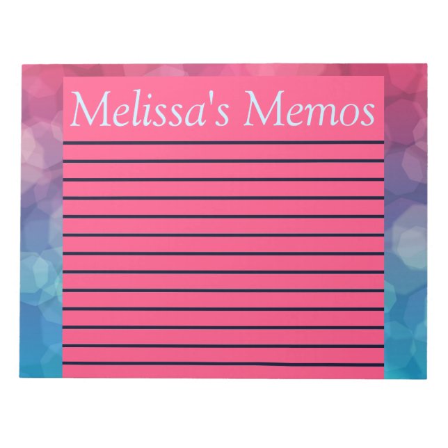 Rosa/blau hell und blubbly Liner großes Memo Pad Notizblock (Vorderseite)