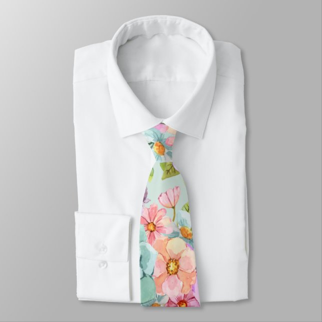 Rosa Blau Hellgrün Blühende Hochzeit Neck Tie Krawatte (Gebunden)