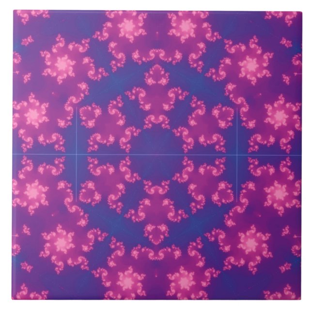 Rosa & Blau Kaleidoskop Gradient Snowflake Fliese (Vorderseite)