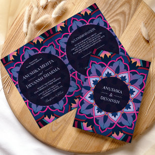 Rosa Blau Lila Ethnische Mandala Indische Hochzeit Einladung