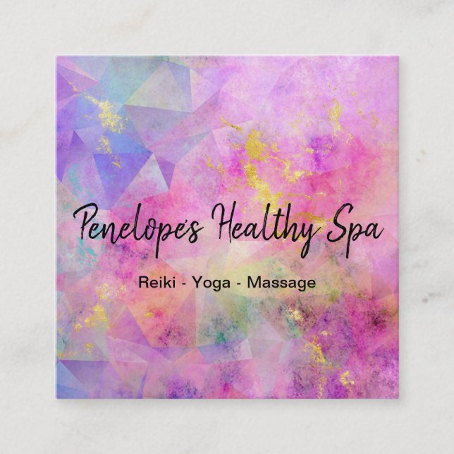 Rosa Blau Lila Gold Abstrakt Quadratische Visitenkarte (Vorderseite)