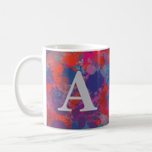 Rosa Blau Lila Moderne farbenfrohe Tropfen Kaffeetasse (Links)