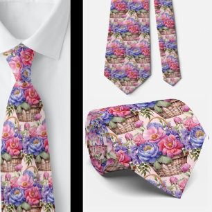 Rosa Blau Lila Violette Blumen Floral Krawatte