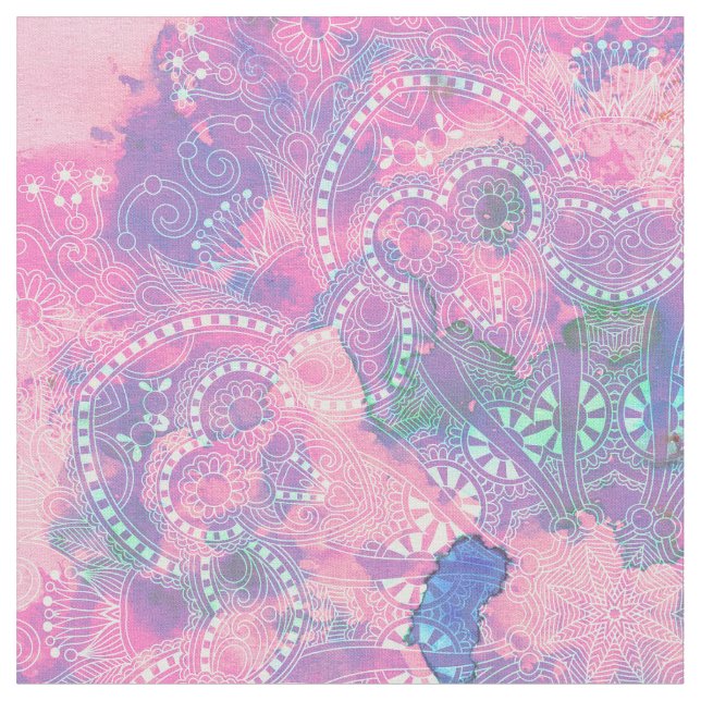 Rosa Blau Mandala Blumenmuster Stoff (Nahaufnahme)
