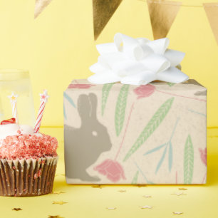 Rosa Blau Mint Frühling Floral Osterhase Muster Geschenkpapier