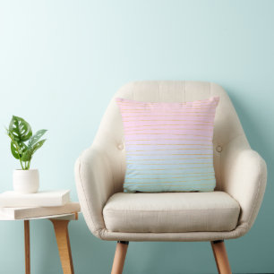 Rosa Blau Ombre mit goldenen Linien Kissen