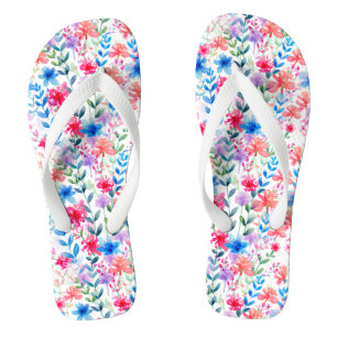 Rosa Blau Orangefarbene grüne Blume Flip Flops