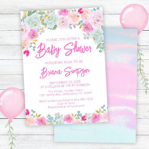 Rosa Blau Pfirsich Lila Babyparty Einladung