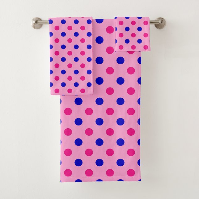Rosa Blau Rosa Punkte Muster Badhandtuch Set (Insitu)