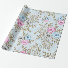 Rosa Blau Rose Gold Damask Antonietta Geschenkpapier