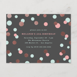 Rosa, Blau-u. Rosen-Goldconfetti-Geburtstags-Party Einladungspostkarte