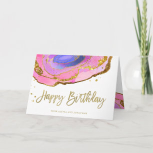 Rosa Blau und Gold Geode Happy Birthday Karte