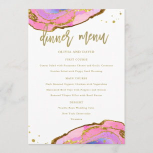 Rosa Blau und Gold Geode Hochzeit Menükarte