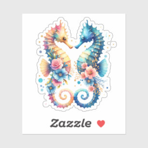 Rosa, Blau und Gold Küsten-Seepferdchen Strand Aufkleber