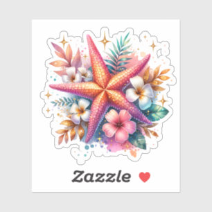 Rosa, Blau und Gold Küsten Seestern Strand Aufkleber