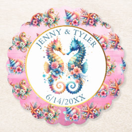 Rosa, blau und goldfarbener Sandstrand Untersetzer