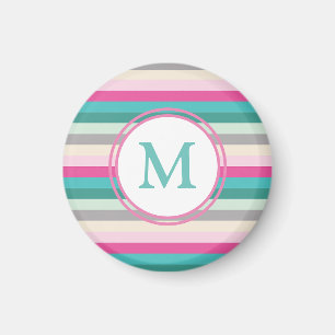 Rosa Blau und Grün Monogramm Magnet