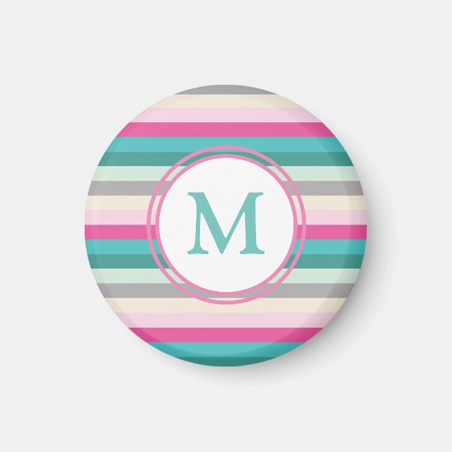 Rosa Blau und Grün Monogramm Magnet (Vorne)
