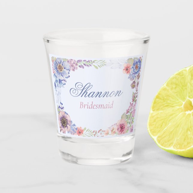 Rosa Blau und Lila Blumenüberdachung Shotglas Schnapsglas (Vorderseite)