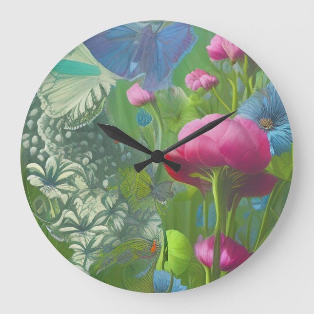 Rosa, blau und weiß große wanduhr (Vorderseite)