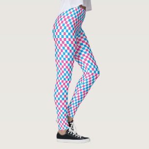 Rosa Blau Und Weiß Kariertes Muster Leggings