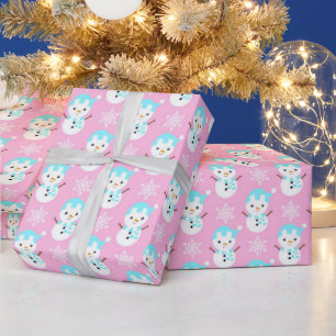 Rosa, Blau und Weiß Weihnachtsschnee Geschenkpapier