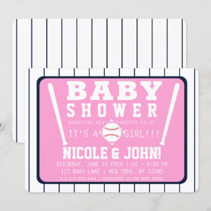 Rosa Blau und Weiße Streifen Baseball Baby Shower Einladung