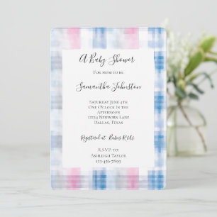 Rosa Blau Weiß Kariert Gestreift Baby Shower Einladung