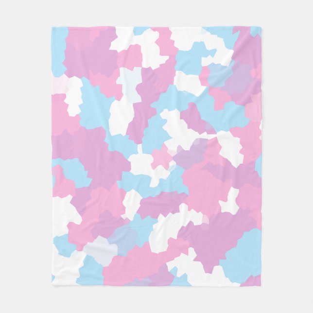 Rosa Blau Weiße Camouflage Abstrakt Fleecedecke (Vorderseite)