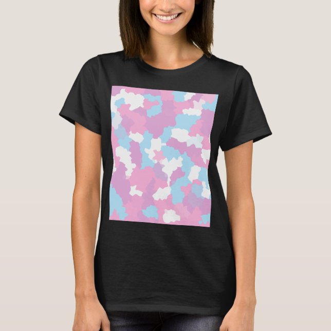 Rosa Blau Weiße Camouflage Abstrakt T-Shirt (Vorderseite)