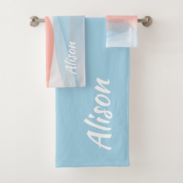 Rosa blaue abstrakte Bezeichnung Badhandtuch Set (Insitu)