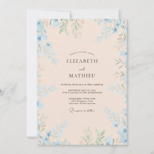 Rosa blaue Blätter Eukalyptus-Hochzeit Einladung