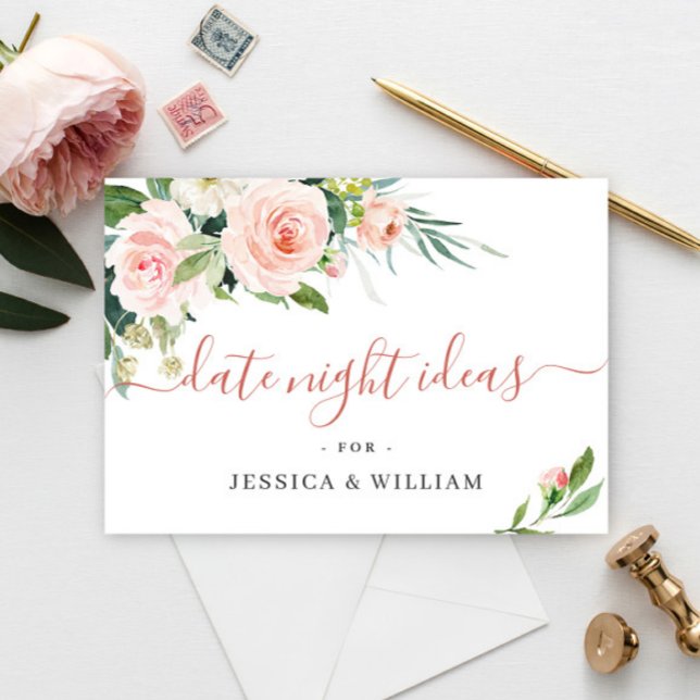 Rosa blaue Blume Brautparty Hinweiskarte (Von Creator hochgeladen)