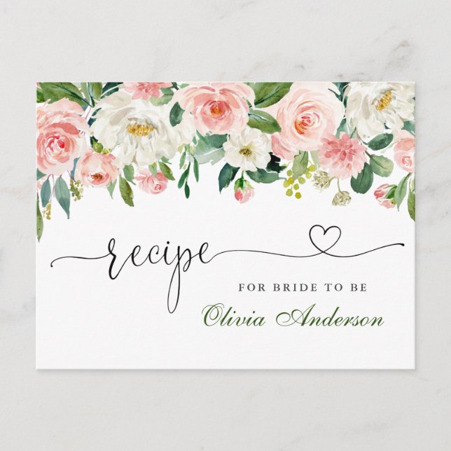 Rosa blaue Blume Brautparty Rezept Karte (Vorderseite)