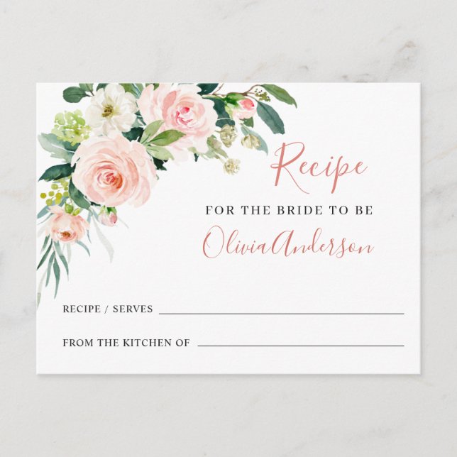 Rosa blaue Blume Brautparty Rezept Karte (Vorderseite)