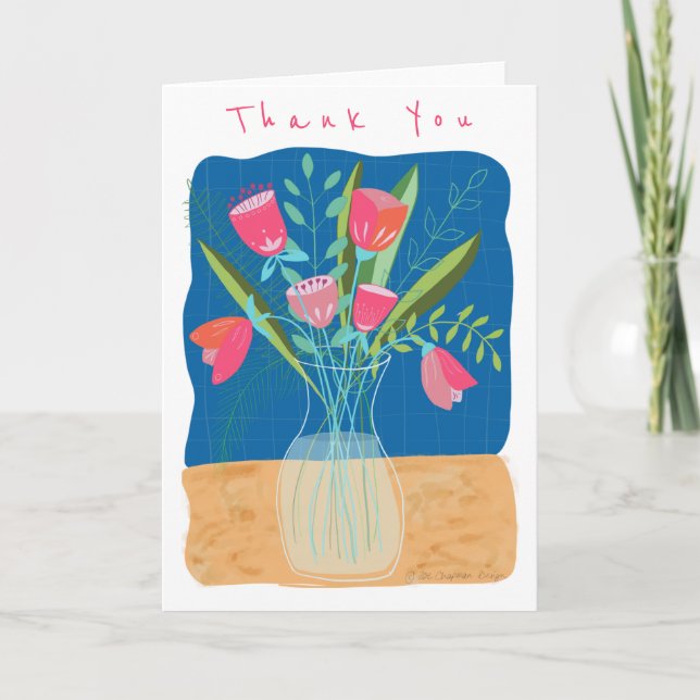 Rosa/blaue Blume Vase Dankeskarte (Vorderseite)