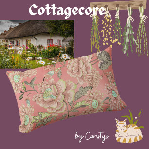 Rosa blaue Blumen auf Korallengrund Lendenkissen