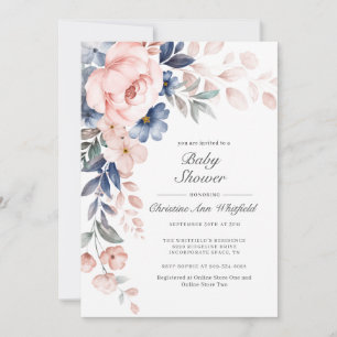 Rosa blaue Blumen-Baby-Party Einladung