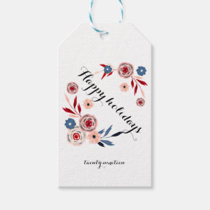 Rosa, blaue Blumen, Blumenmuster, personalisiert Geschenkanhänger