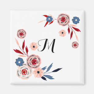 Rosa, blaue Blumen, Blumenmuster, personalisiert Magnet