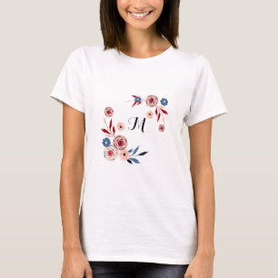 Rosa, blaue Blumen, Blumenmuster, personalisiert T-Shirt