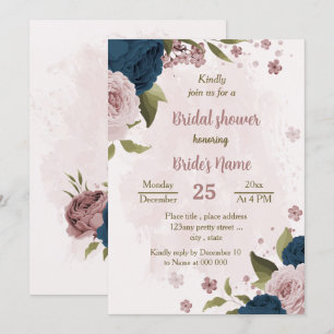 Rosa blaue Blumen botanisches Brautparty Einladung