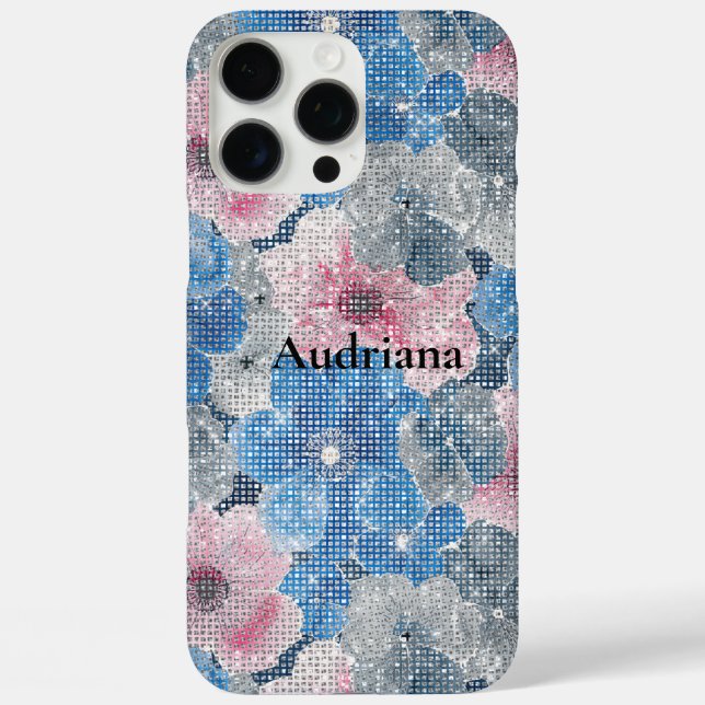 Rosa blaue Blumen funkeln Case-Mate iPhone Hülle (Rückseite)