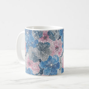 Rosa blaue Blumen funkeln Kaffeetasse