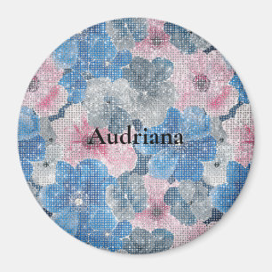 Rosa blaue Blumen funkeln Magnet