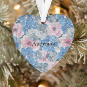 Rosa blaue Blumen funkeln Ornament