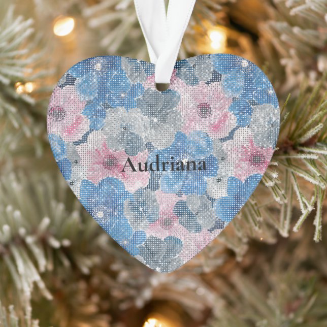 Rosa blaue Blumen funkeln Ornament (Baum)