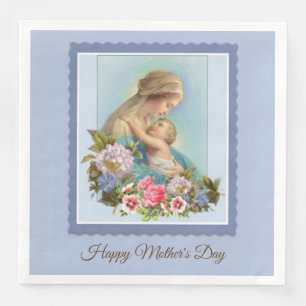 Rosa blaue Blumen-Mutter Serviette