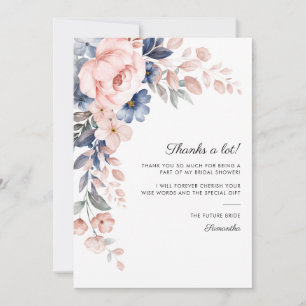 Rosa blaue Blumenblüten-Schriftzug Brautparty Dankeskarte